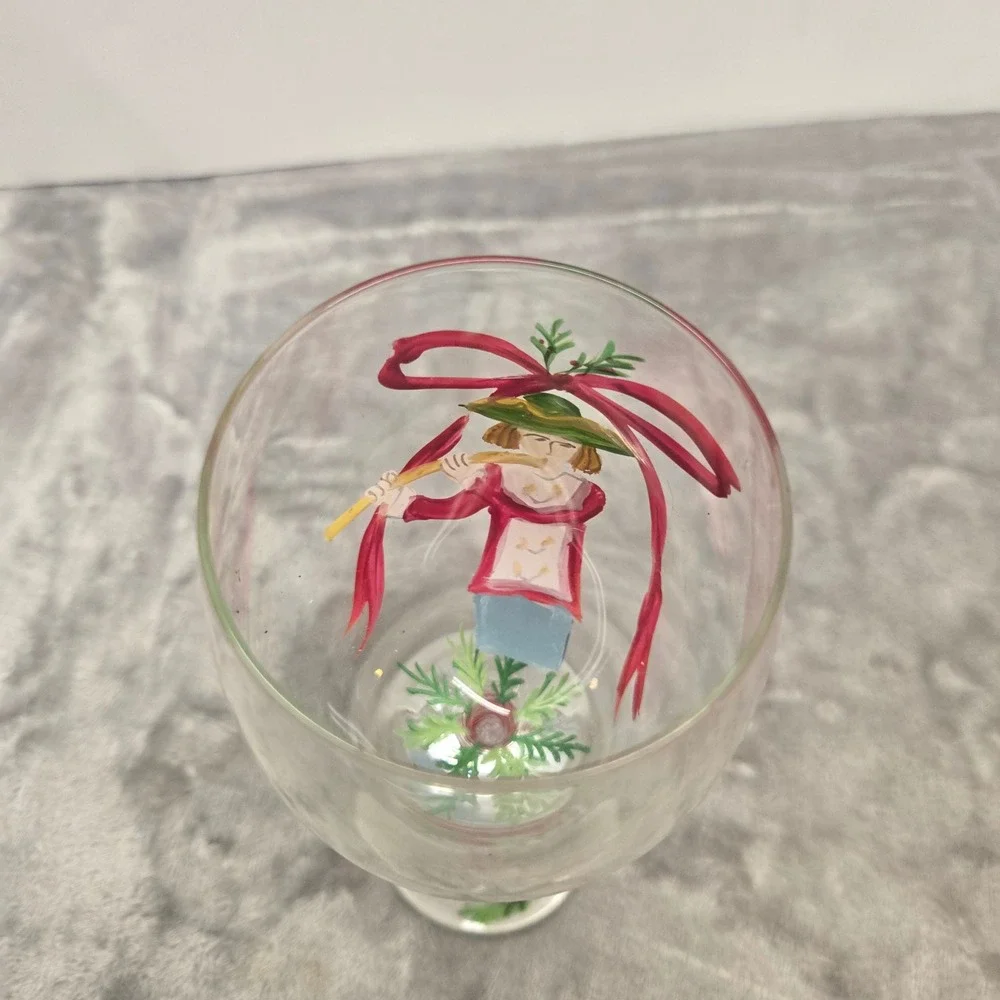 12 Days of Christmas 11 Pipers Piping Hand Painted Wine Glass Candy Cane Stem 9